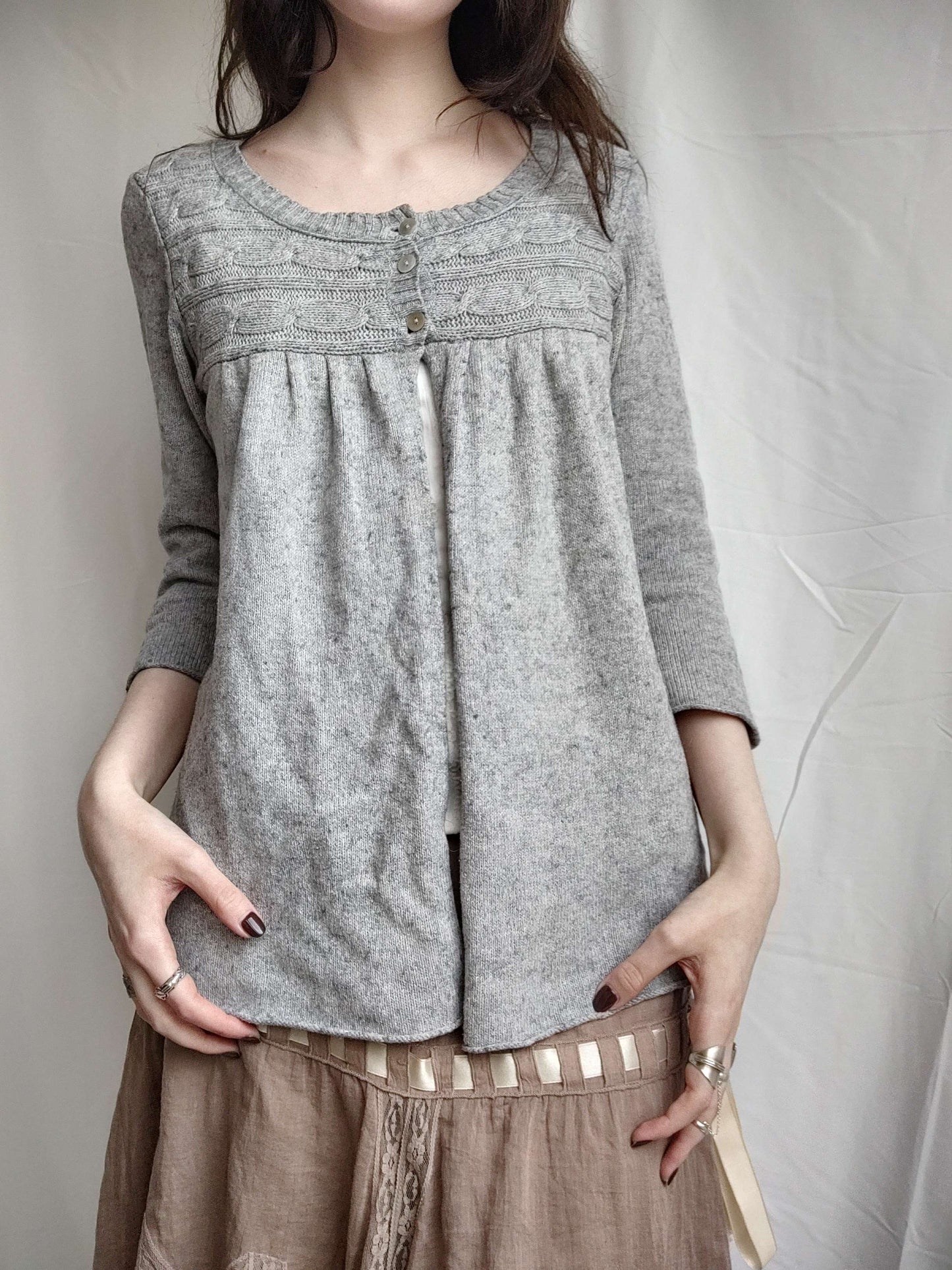 vintage grey knit y2k babydoll cardigan