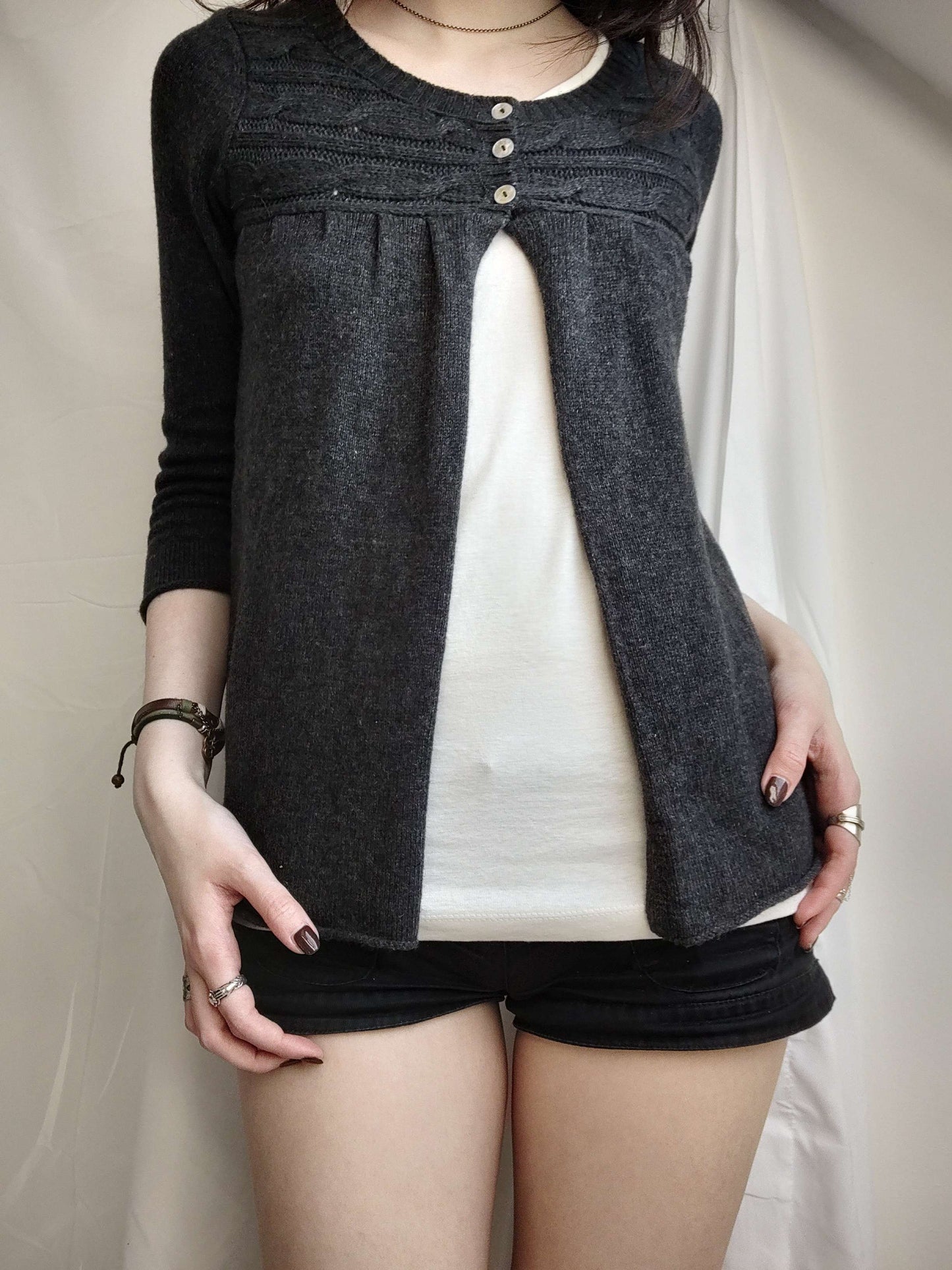 vintage black knit y2k babydoll cardigan