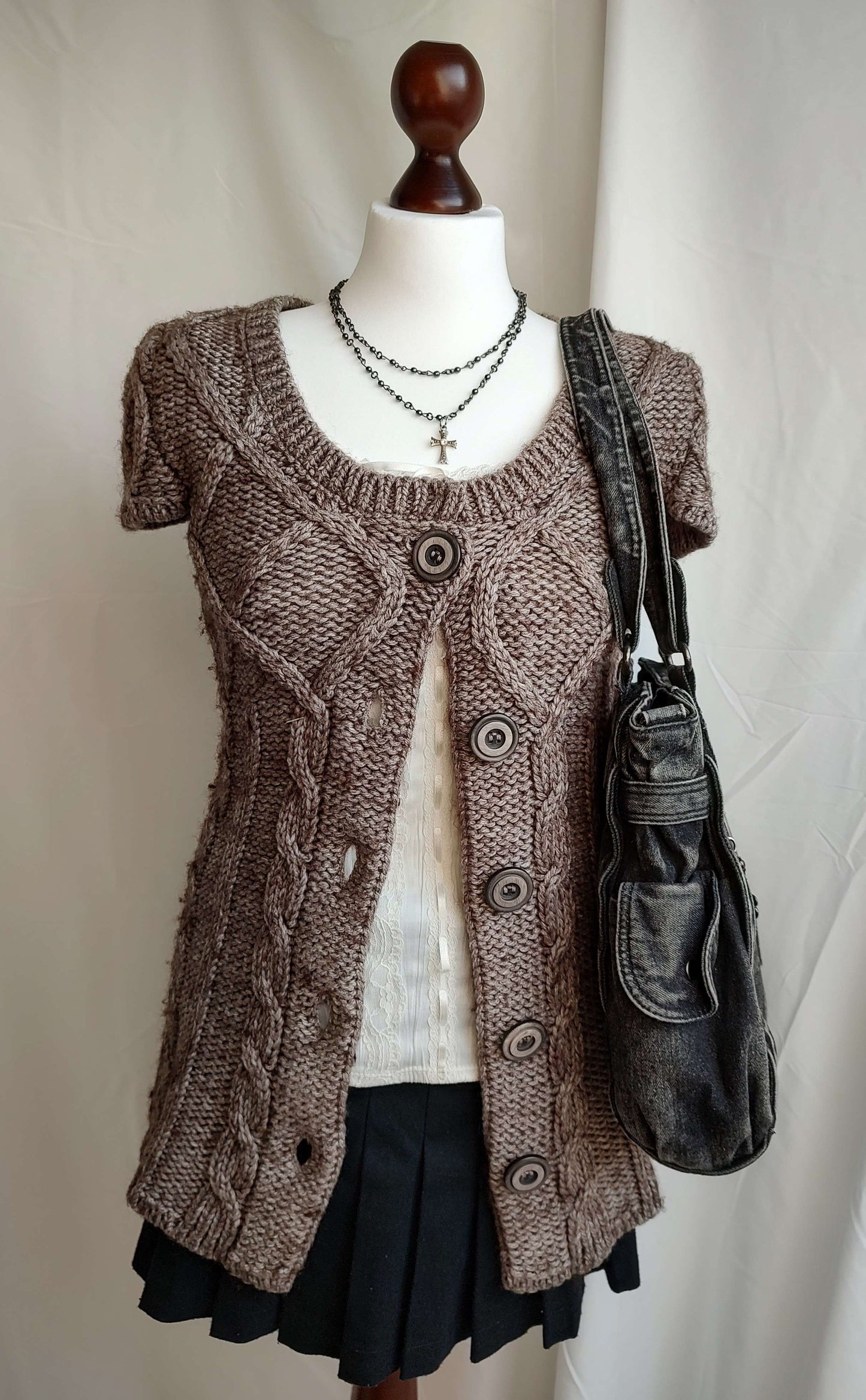 vintage brown eu label button-up cable-knit cardigan