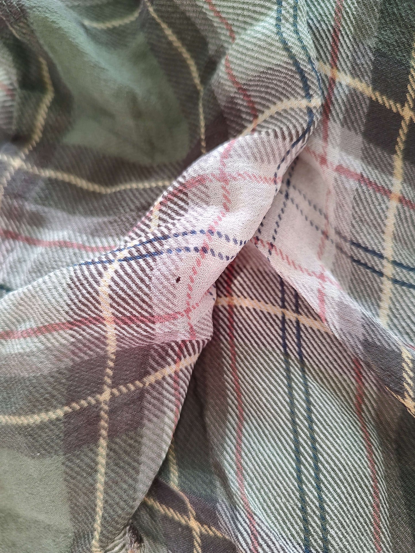 vintage abercrombie sheer khaki plaid babydoll top