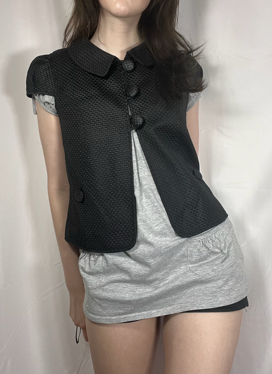 vintage eu label short sleeve black peacoat with collar and buttons