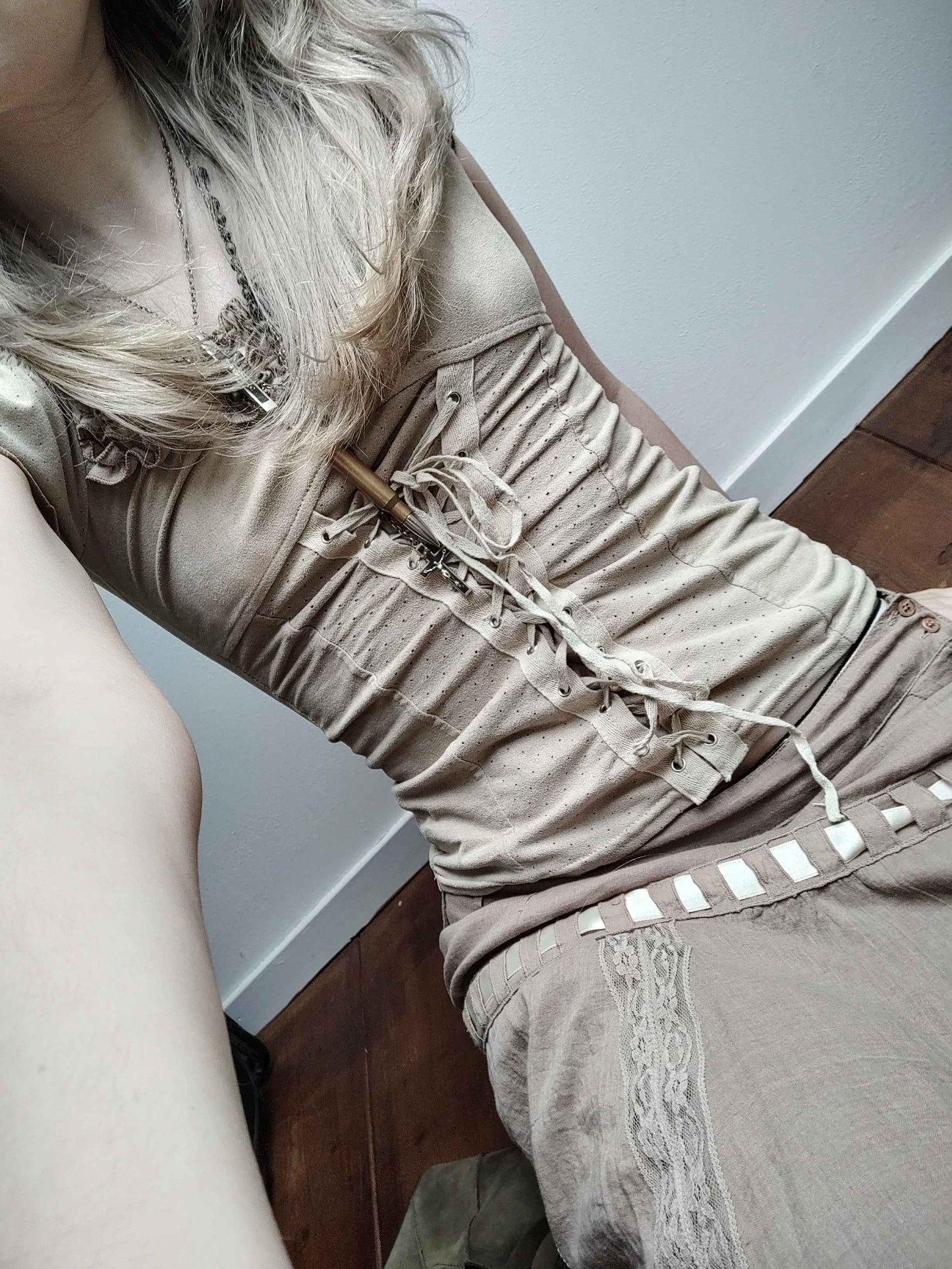 vintage eu label beige milkmaid corset blouse