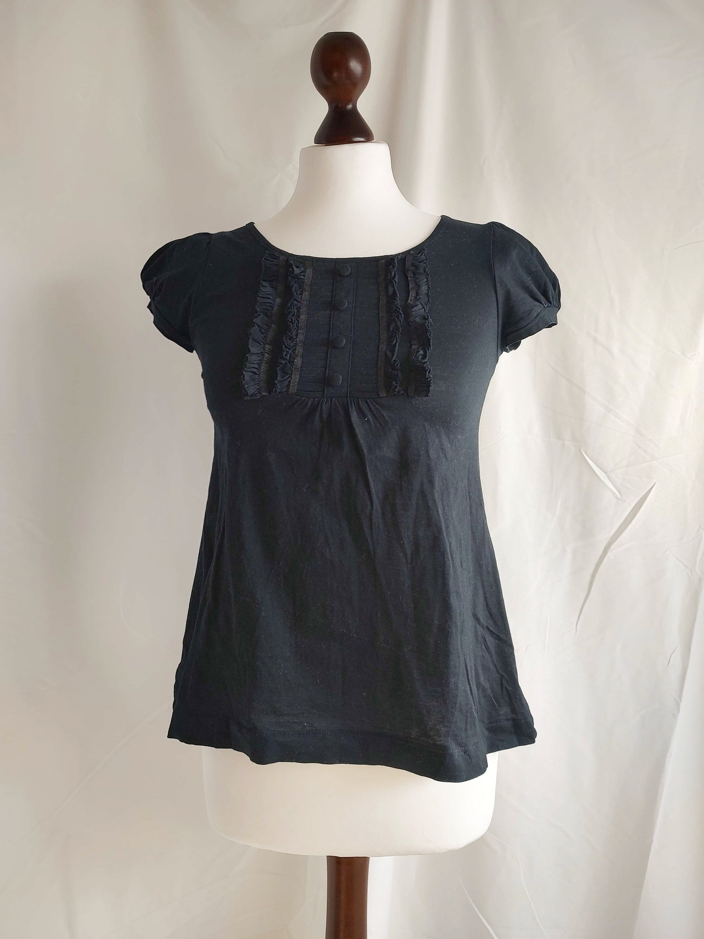 vintage eu label black short-sleeve babydoll blouse