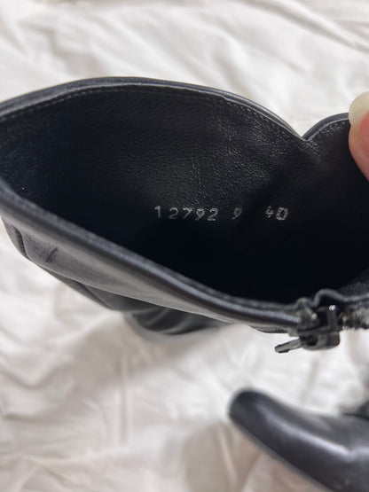 vintage eu black leather ankle boot heels with button detail
