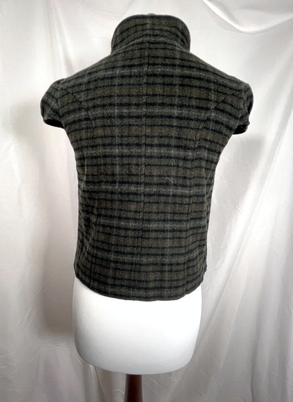 vintage eu label brown/green plaid short sleeve peacoat with collar and buttons