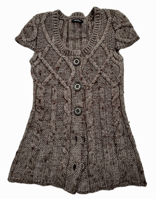 vintage brown eu label button-up cable-knit cardigan