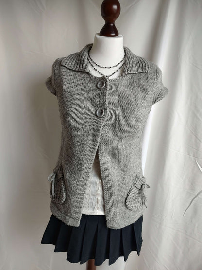 vintage eu label grey knit cardigan w/ bows