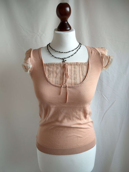vintage eu label y2k pink lace short-sleeve blouse
