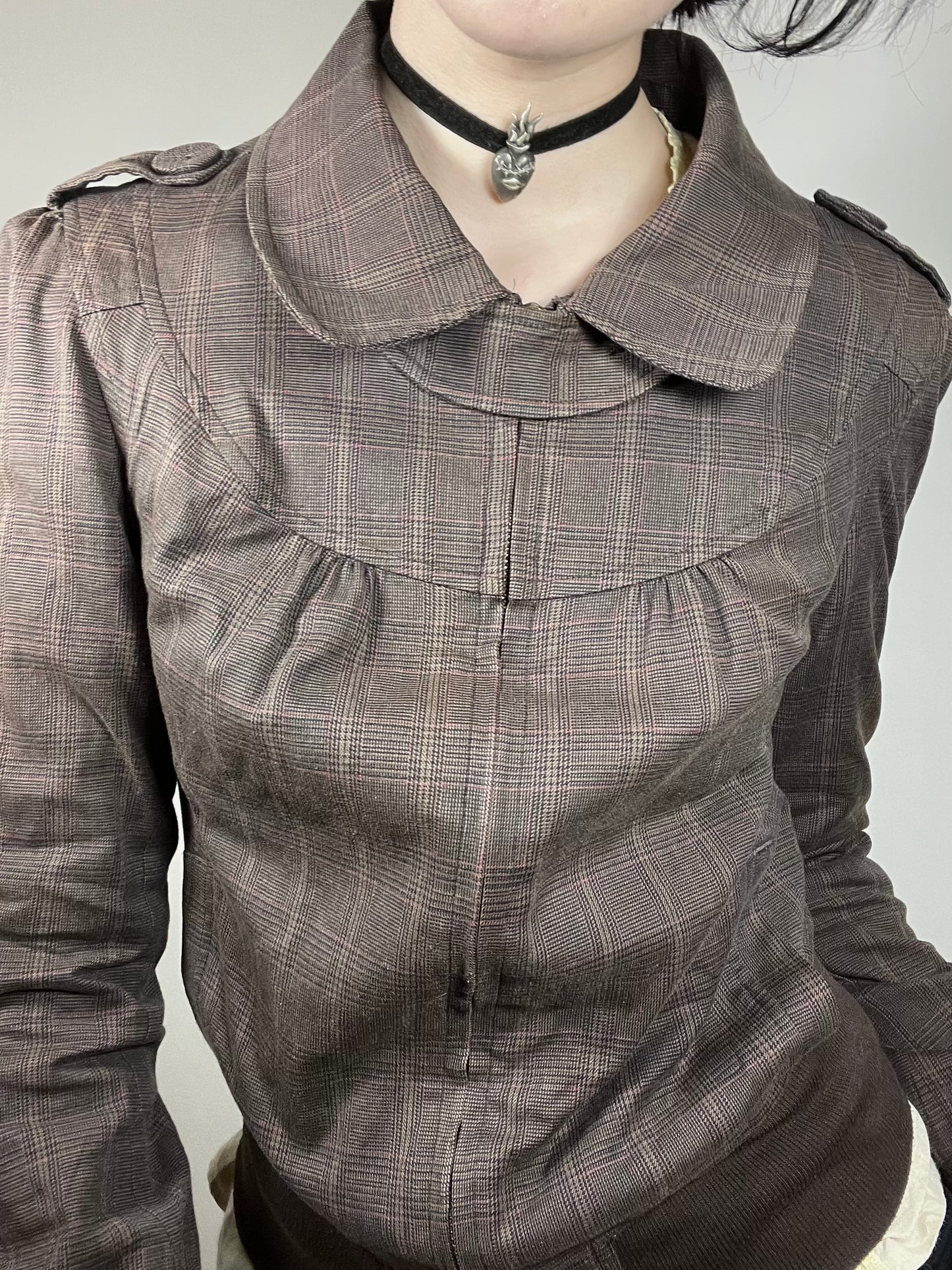 vintage brown plaid zip-up jacket