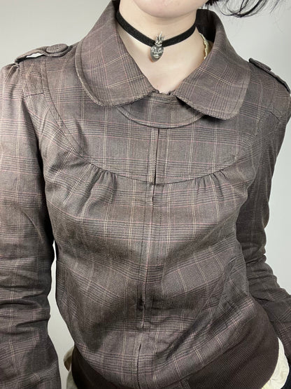 vintage brown plaid zip-up jacket