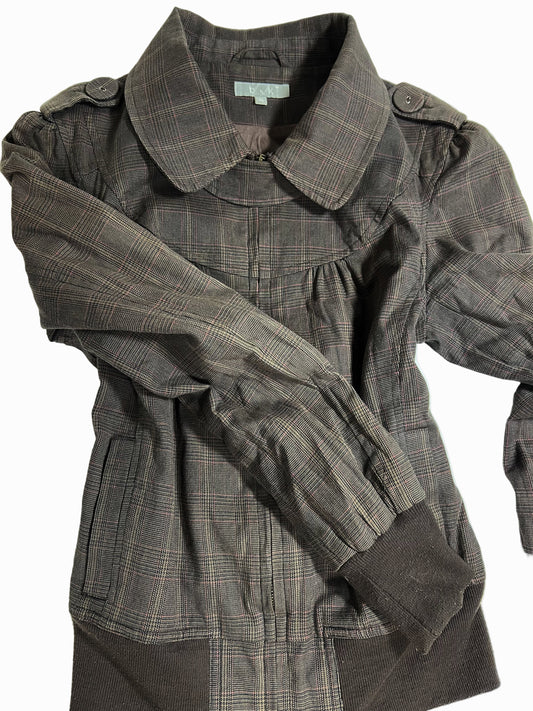 vintage brown plaid zip-up jacket