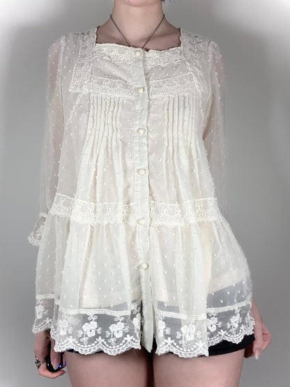 y2k eu label lacey blouse (cream)