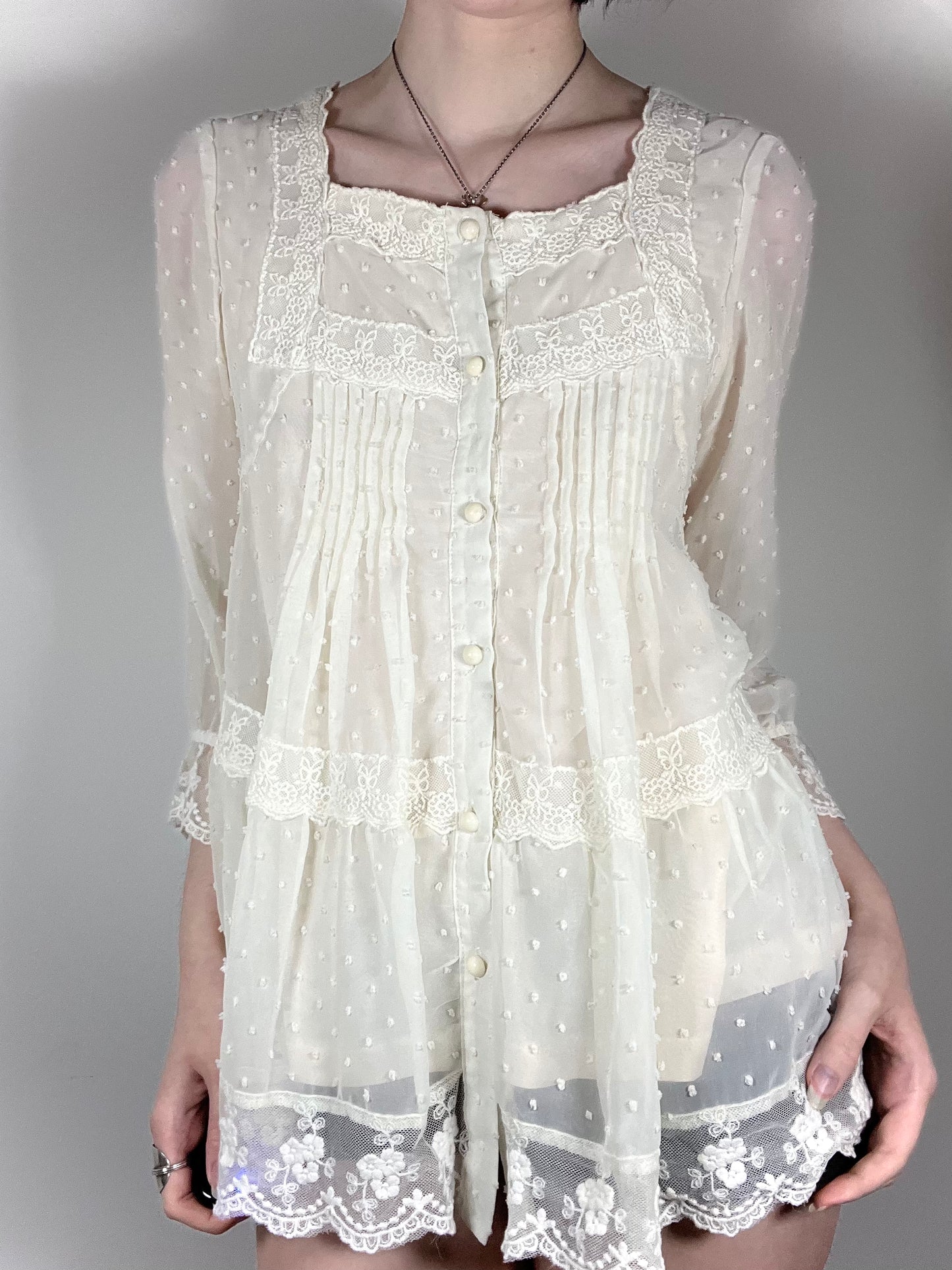 y2k eu label lacey blouse (cream)