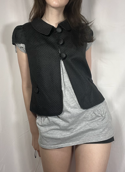 vintage eu label short sleeve black peacoat with collar and buttons