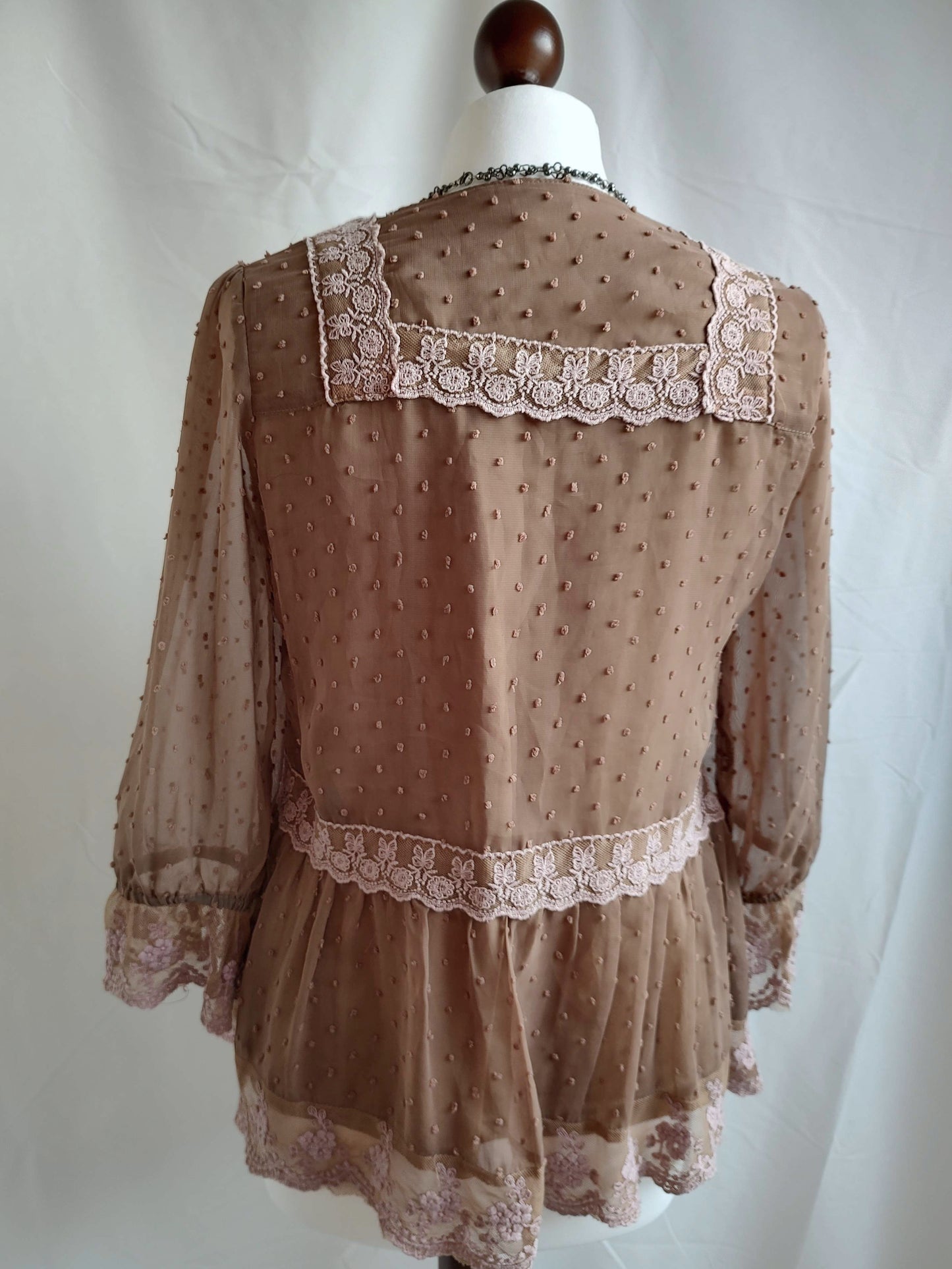 vintage eu label long-sleeve sheer layered brown blouse