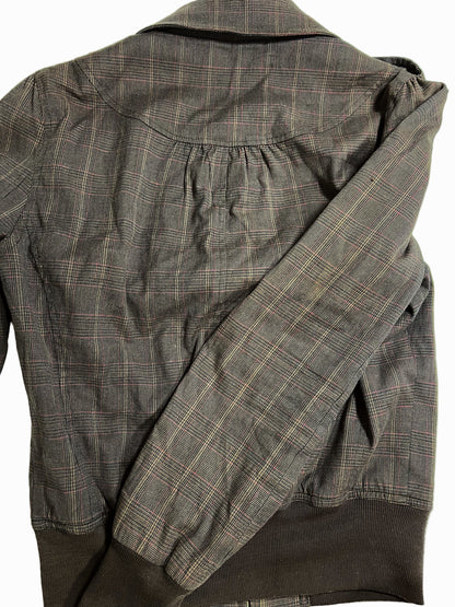 vintage brown plaid zip-up jacket