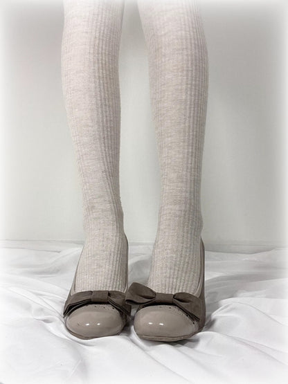vintage beige leather/suede wedges w/ bow