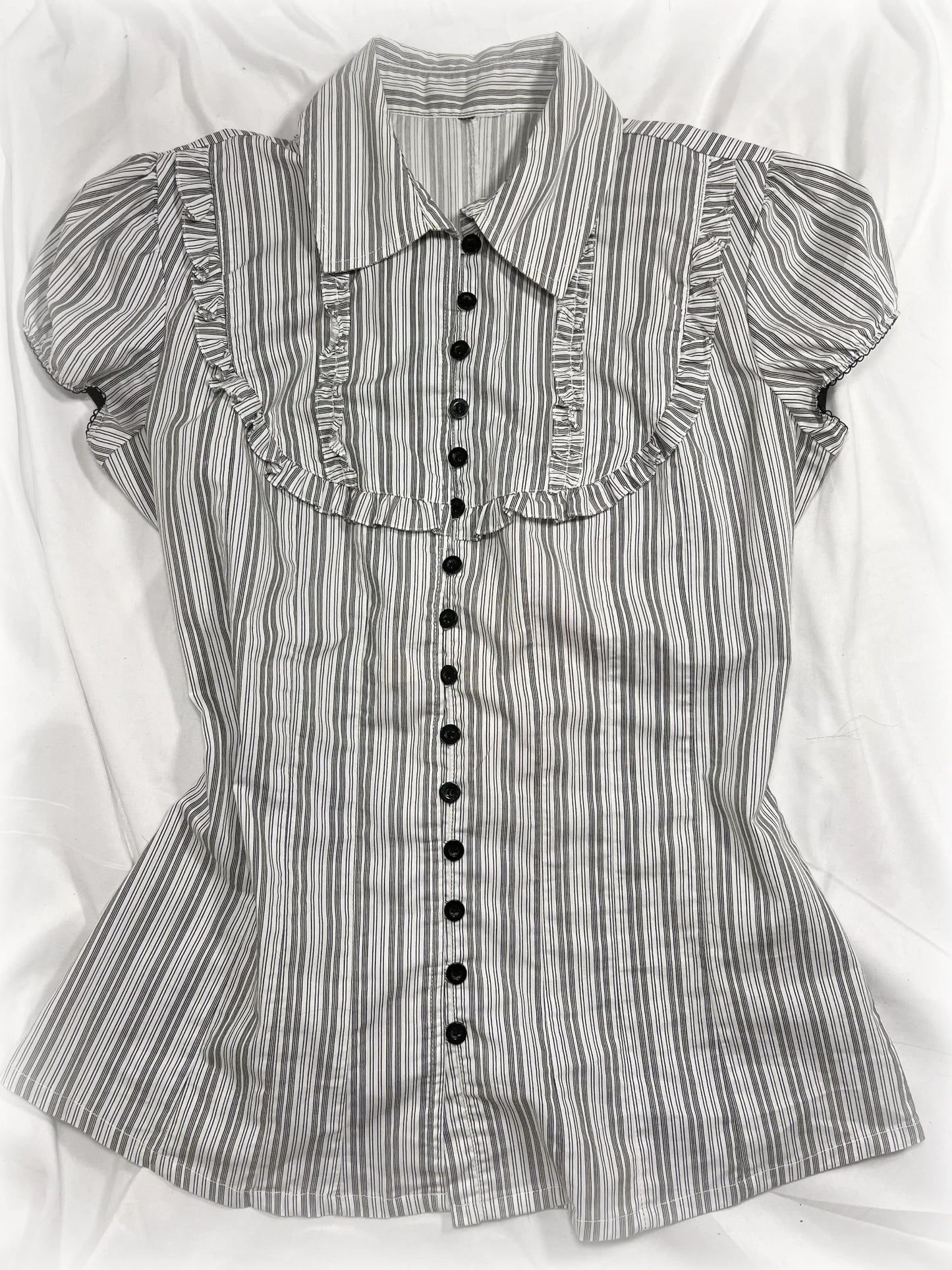 vintage black and white pinestripe button-up shirt