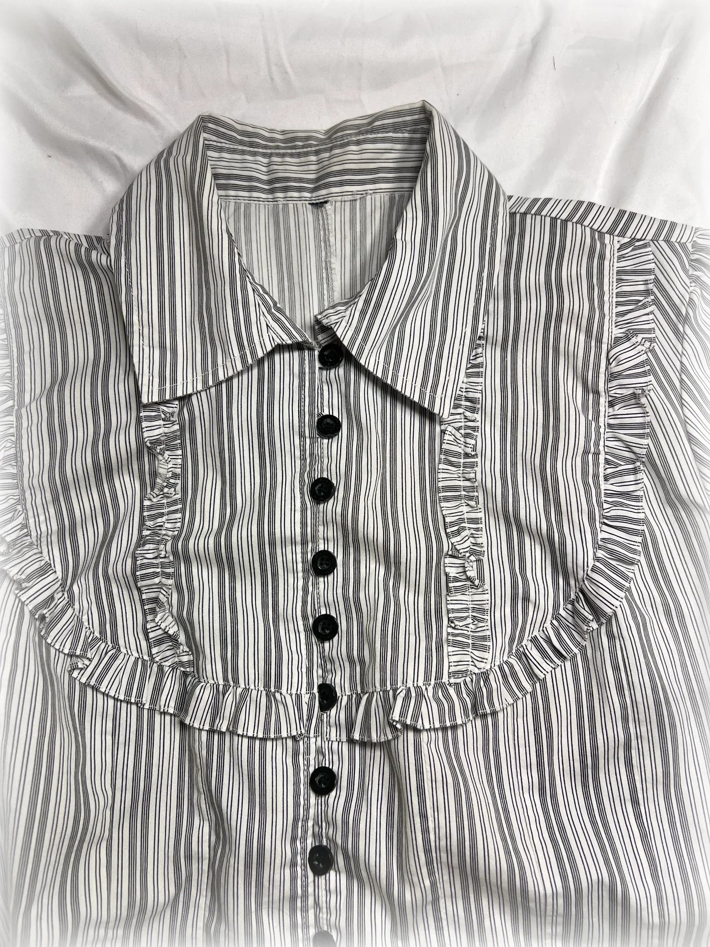 vintage black and white pinestripe button-up shirt