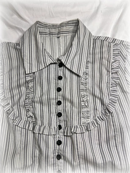 vintage black and white pinestripe button-up shirt
