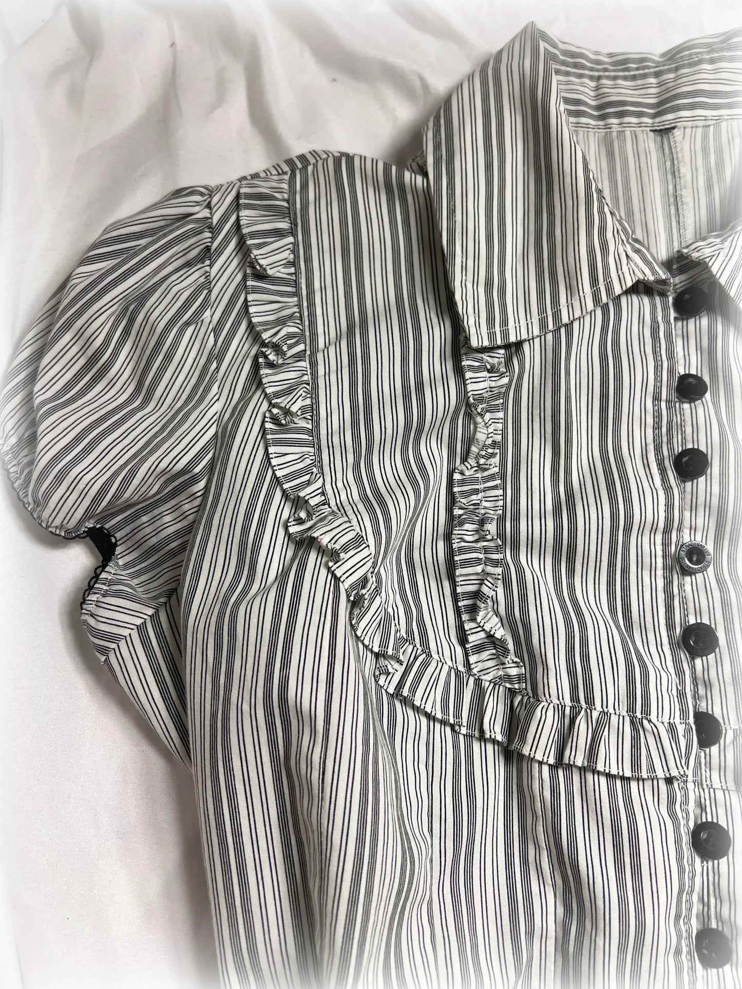 vintage black and white pinestripe button-up shirt