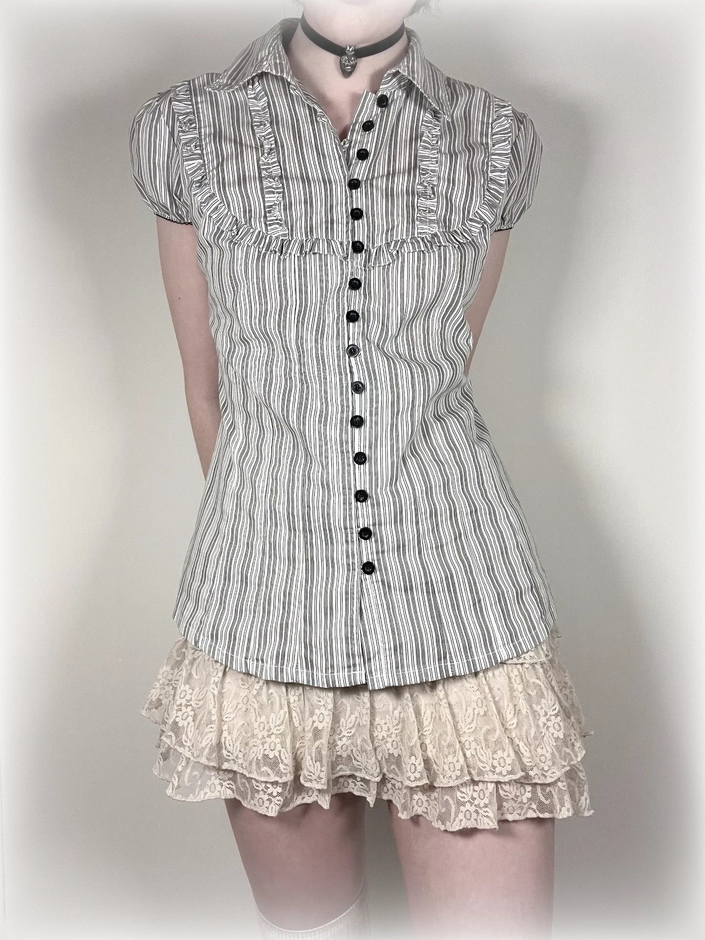 vintage black and white pinestripe button-up shirt