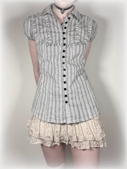 vintage black and white pinestripe button-up shirt