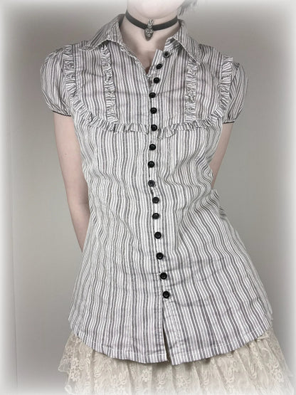 vintage black and white pinestripe button-up shirt