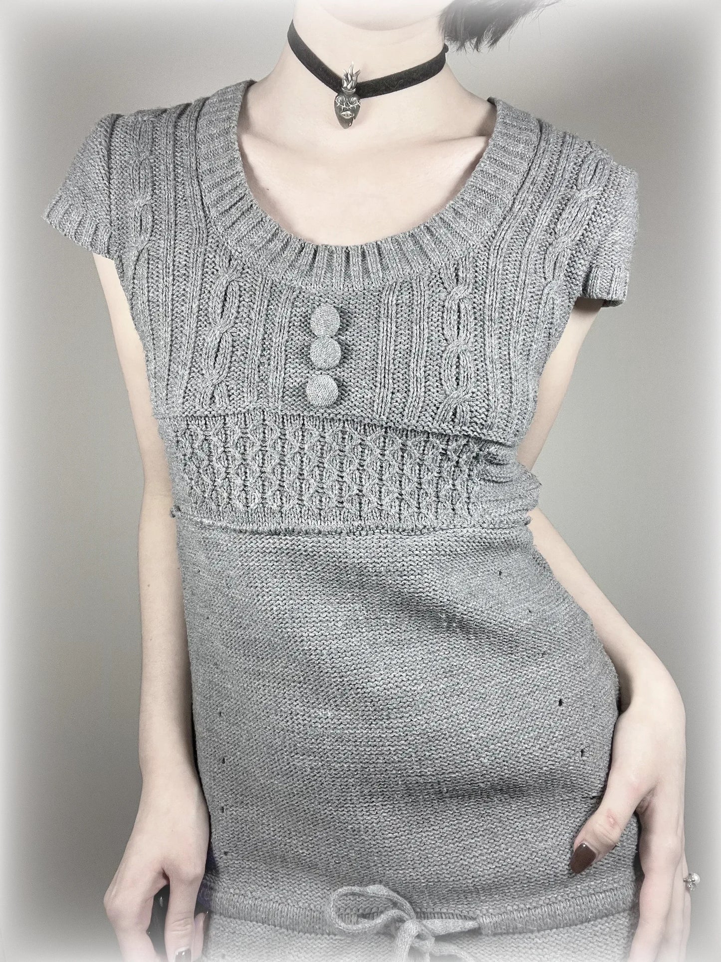 vintage grey babydoll knitted dress