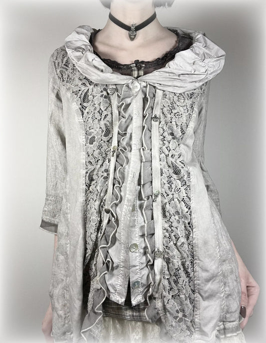 vintage eu label grey lace blouse