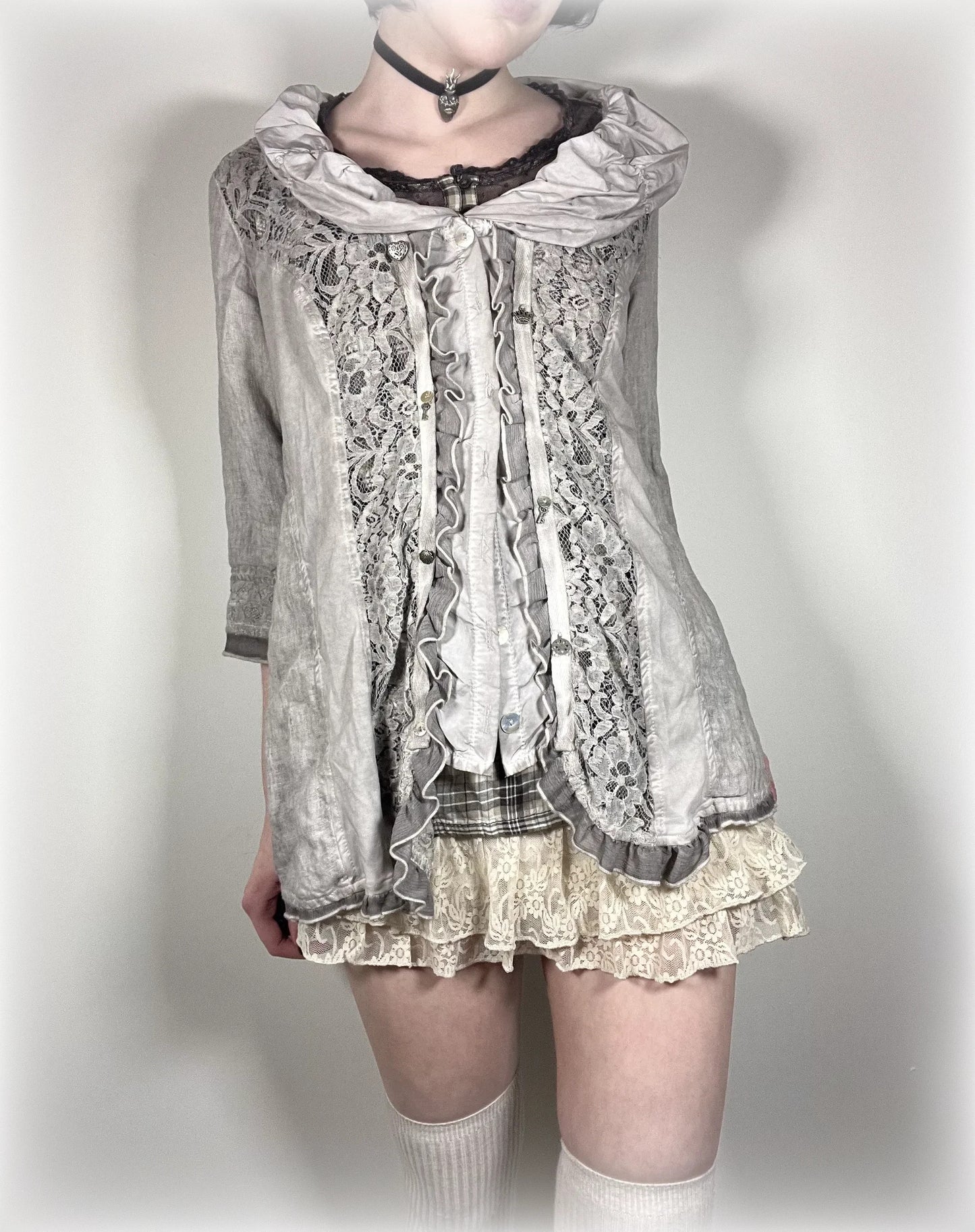 vintage eu label grey lace blouse