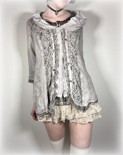 vintage eu label grey lace blouse
