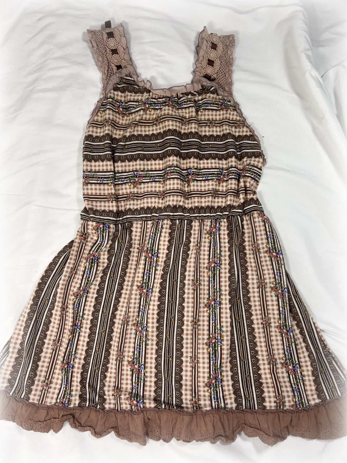 axes femme (jp label) brown gingham floral blouse