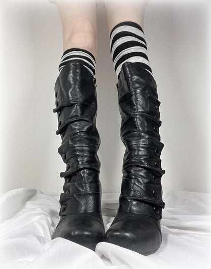vintage military style black leather boots