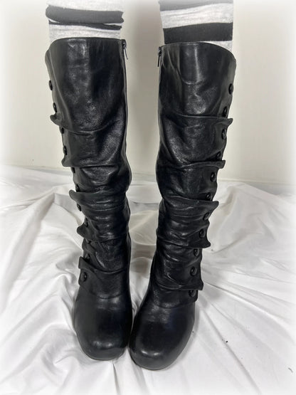 vintage military style black leather boots
