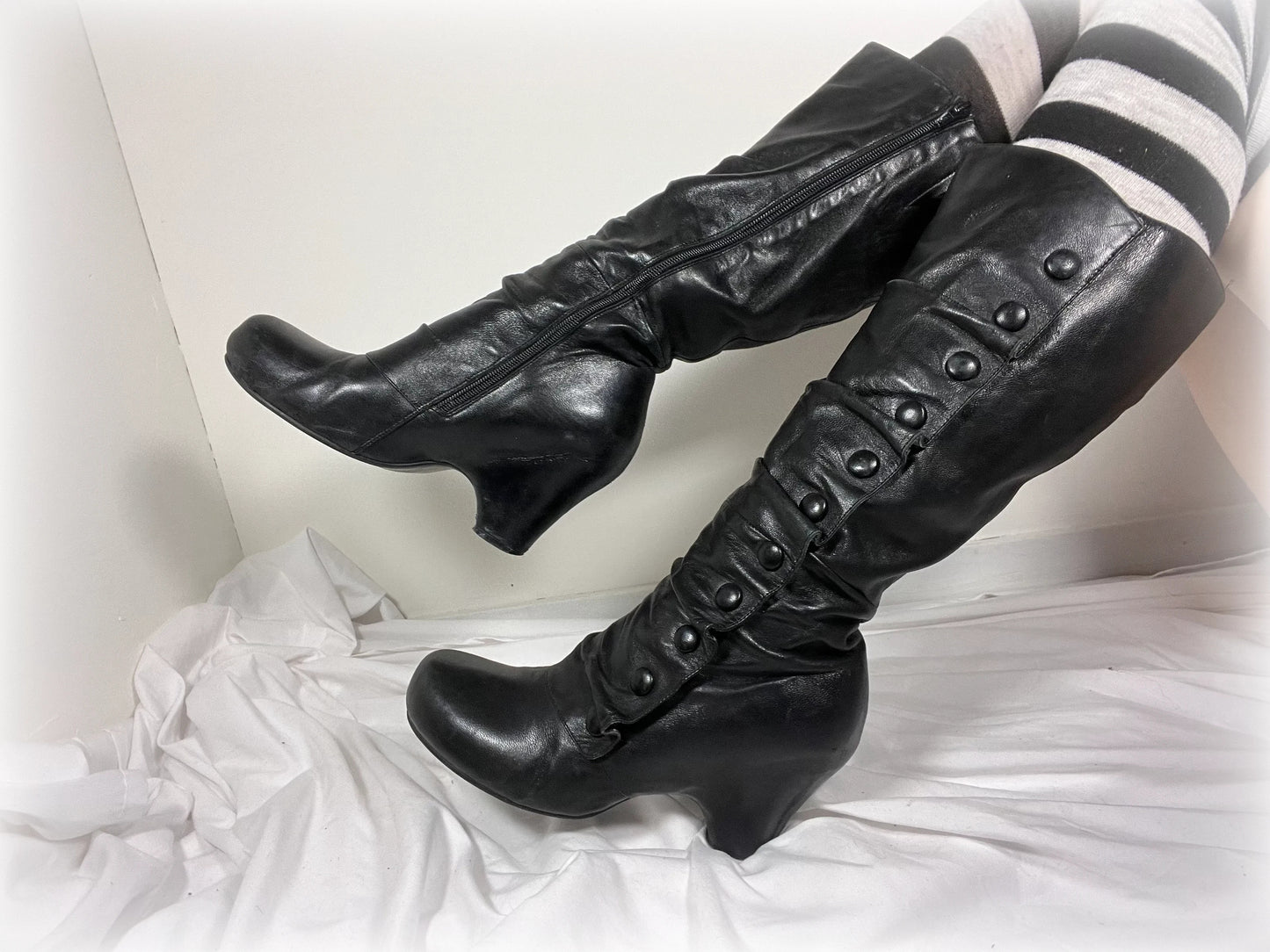 vintage military style black leather boots