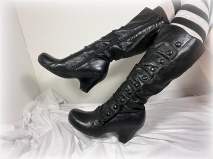vintage military style black leather boots
